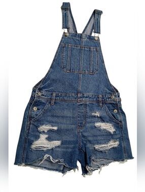 American Eagle Outfitters Shortalls Women's Sz S Blue Bibs Denim Distress Cotton